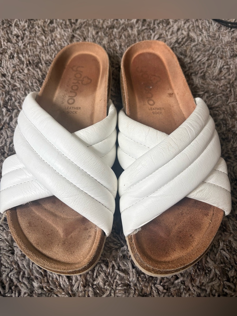 White Quilted Slide Sandals with Cushioned Leather Footbed - Picture 1 of 4